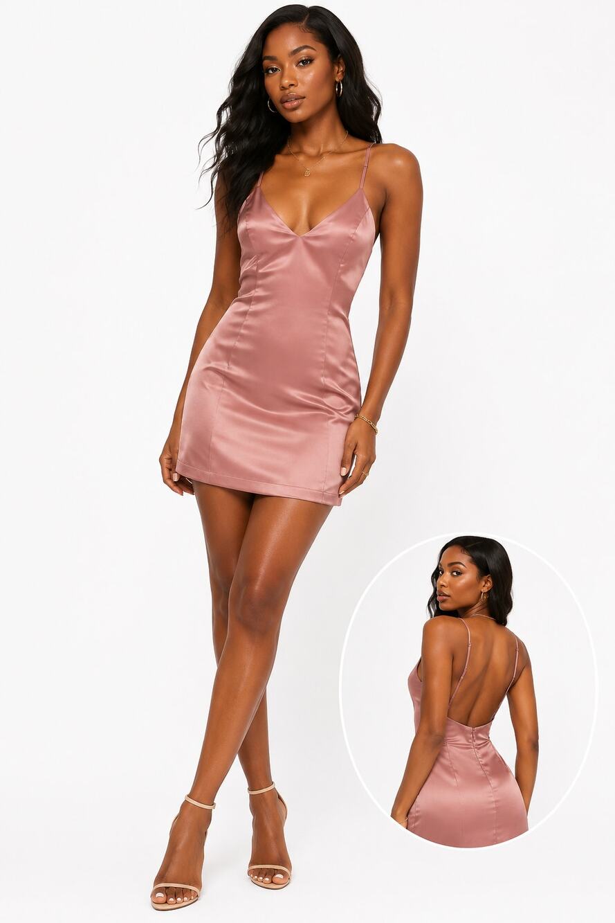 Women’s Satin Mini Dress Size Small Pink Open Back Bodycon Slip Dress NWT